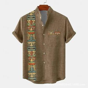 Camisa de Hombre Estilo Africano 2025, Transpirable, Étnica, con Estampado Digital, de Poliéster/Algodón, Cuello Mao, Tejida, de Manga Corta - Product Image 5