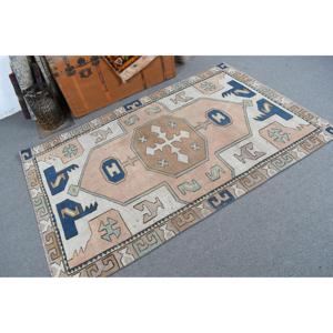 Alfombra Vintage, Alfombra Turca de 4.1x6.3 pies, Alfombra Marroquí de Lana Azul Marrón - Product Image 1