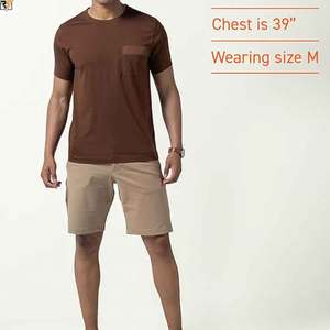 Front pocket style men tshirt <b>brown</b> custom solid colour tshirts 100% cotton 200GSM jersey high quality stitching custom - Product Image 6