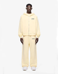 ชุดวอร์มโอเวอร์ไซส์คุณภาพสูง เสื้อฮู้ดมีเชือกผูก น้ำหนักมาก กางเกงจ็อกเกอร์ ผ้าฝ้าย 100% เฟรนช์เทอร์รี่ ชุดลำลองฤดูหนาว สีพื้น แบบสั่งทำ - Product Image 1