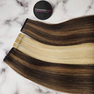 Best Quality 100% Vietnamese Human Hair <b>Tape</b>-in Extensions Full Cuticle Wave Curl Styles <b>Machine</b> Double Thick Export Ready - Product Image 1