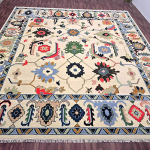 Tapis en laine fait à la main coloré 6x9 tapis brodé abstrait traditionnel salon taille 8x10 10x14 12x15 tricoté à la main pour - Product Image 1