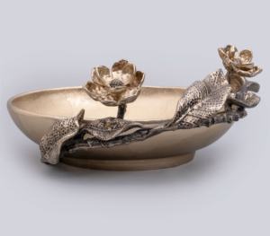 Bol à collation triple doré de luxe avec porte-fleurs Plateau de service décoratif pour fruits secs et noix - Product Image 5