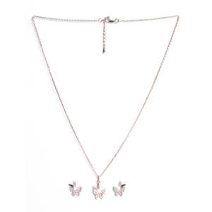 Ensemble de bijoux en cuivre fin plaqué or 24 carats avec pierres de zircon et de rubis, motif papillon féerique argenté, idéal pour un cadeau - Product Image 4