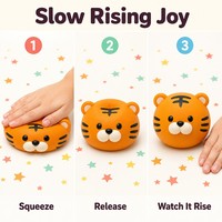 Jouet Squishy Tête de Tigre Mignon, Balle Anti-Stress en PU à Remontée Lente, Jouet Sensoriel Doux, Décoration de Bureau Kawaii, Cadeau de Fête