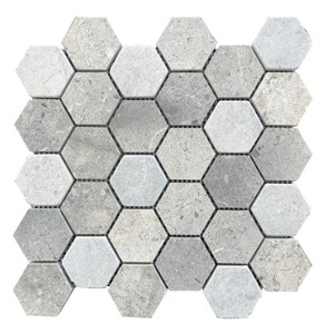 Carreaux de mosaïque hexagonaux de 2 pouces, blanc, gris et noir, marbre, style moderne, pour mur de salle de bain, résistants à l'eau, style contemporain intérieur - Product Image 3