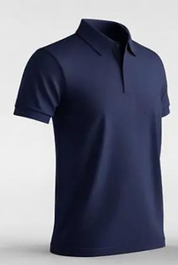 T-shirt décontracté pour homme en coton 100% bleu marine, boutonné, écologique, motif uni, tissu tricoté teint uni, 240g, manches courtes - Product Image 2