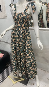 Estilo francés Retro elegante mujer Maxi vestido Vintage estampado 100% algodón tejido lazo cinturón cintura señora Fiesta Vestidos largos de noche - Product Image 2