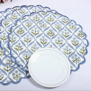 Valentine's Day Classic 100% Cotton Cloth <b>Mats</b> Indian Floral Hand Block Printed Light Steel <b>Blue</b> Reusable - Product Image 1