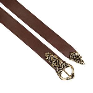 Ceinture médiévale viking en cuir véritable, style vintage, boucle en laiton réglable, faite à la main, haute résistance, largeur 3,5 cm, motif uni - Product Image 2