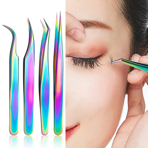 Pinzas de pestañas de acero inoxidable con etiqueta privada personalizada, herramienta de extensión de pestañas con punta de fibra, herramienta de belleza personalizada con impresión de logotipo - Product Image 1