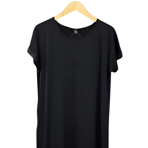 Haute qualité Durable confortable Polyester femmes Midi longueur robe décontracté manches courtes tombé doux sensation de main conception solide - Product Image 1