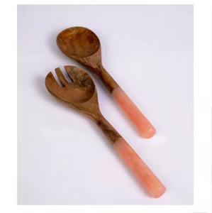 Ensemble de pinces et de serveurs à salade en bois d'acacia, ensemble de serveurs à salade en bois naturel avec 2 spatules, ustensiles durables faits à la main - Product Image 6