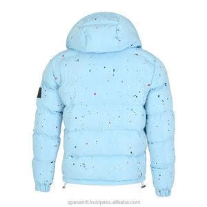 Bleu Hommes Bubble Puffer Veste Haute Qualité Hiver Surdimensionné Amovible À Capuche Designer Puffy Manteau en vente entière Taux OEM - Product Image 5