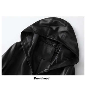 Sudadera con capucha de cuero para hombre, Jersey personalizado con hombros caídos, Sudadera con capucha de cuero de grano completo de gran tamaño para hombre - Product Image 3