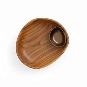 Plateau de service rond en bois d'acacia de qualité supérieure avec 5 compartiments, plateau à chips et à trempette, plateau à trempette, plat à collation et à fruits pour la maison - Product Image 5