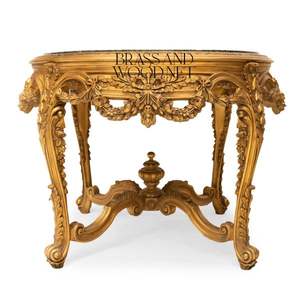 Mesa de entrada clásica de lujo con tablero de mármol y base de madera tallada a mano - Product Image 4