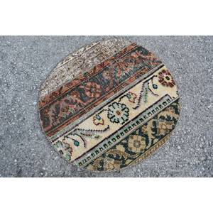 Traditionnel Beige Vert 2.1 X 2.1ft Laine Aubusson Salon Tapis Patchwork Rectangle Tapis Turc pour Couloir Chevet Latex - Product Image 2