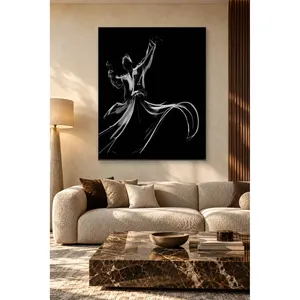 Impression sur toile Fida Whirling Dervish, coups de pinceau blancs sur fond noir - Product Image 4