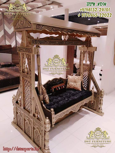 Oonjal de Madera de Teca Tallada para Interiores, Columpio Tradicional de Madera de Teca para Sala de Estar, Acabado en Nogal, Columpio Tallado a Mano para el Hogar, Reino Unido - Product Image 5