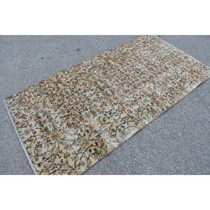 Tapis Vintage en Laine Marron Beige 3.8 X 7.3ft Fait à la Main Classique Style Turc Patchwork Rectangle avec Support en Latex pour Chevet - Product Image 4