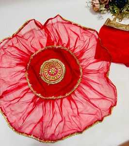 Cubierta Thaal hecha a mano con Gota Patti Work Diwali Thalposh God estatua Aasan MESA CENTRO DE MESA Prasad Shagun regalo embalaje tela - Product Image 6