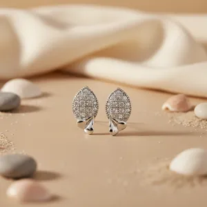 Pendientes de Plata de Ley 925 con Diseño de Hoja, Estilo Vintage para Mujer, Uso Diario, con Diamantes Certificados por GIA, en Oro Blanco y Amarillo - Product Image 2