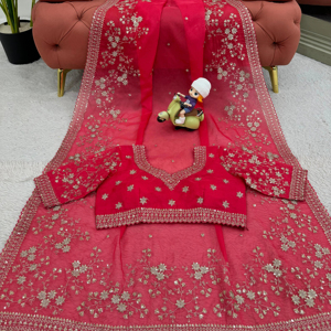 Saree ออกแบบที่สวยงามด้วยด้ายและลำดับการทำงานและเสื้อ - Product Image 1