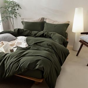 Venta caliente 100% funda de edredón de algodón lavado Lino Feel Queen King CalKing tamaños 200TC colores sólidos para boda Hotel Hospital uso - Product Image 5