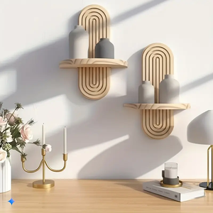 Artesanías de Madera para Decoración del Hogar, Sala de Estar, Estante Ovalado Ondulado Estilo Bohemio para Celebraciones de Diwali, Ramadán, Bodas y Pascua - Product Image 3