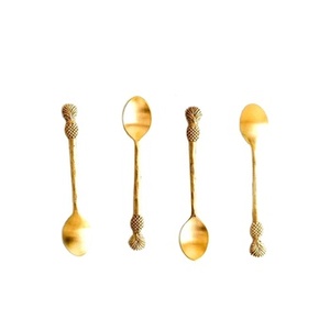 Lot de 4 cuillères en acier inoxydable avec manche en or et ananas vernis miroir pour mariage cuisine hôtel Dessert Table accessoires Inde - Product Image 1