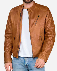 แจ็คเก็ตบอมเบอร์รัดรูปสีน้ำตาลสำหรับผู้ชาย2025หนังแกะแท้มีซิปรูดซิปสไตล์นักขี่รถจักรยานยนต์ขายดีที่สุดเสื้อผ้าฤดูหนาว - Product Image 3