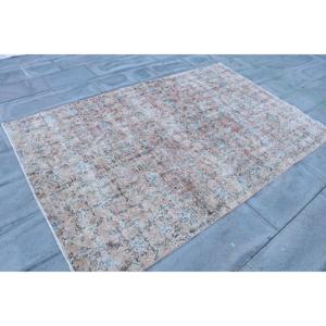 Turkish Rug 5x7.8 ft, <b>Brown</b> Blue Striped <b>Wool</b> Vintage Rug - Product Image 3