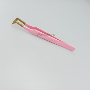 Pinzas de extensión de pestañas de acero inoxidable profesional de alta calidad, fabricante personalizado, punta de fibra, Color rosa - Product Image 3