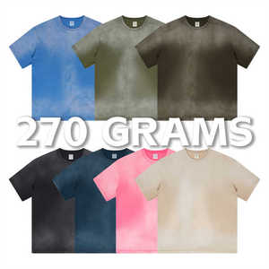 Venta al por mayor de hombres lavado ácido Hip Hop camisetas logotipo personalizado de gran tamaño Vintage estampado sólido Streetwear 100% algodón mono lavado camisetas - Product Image 5