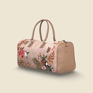 Bolsa de Viaje de Piel Vegana Bordada con Cierre de Cremallera, Color Beige, Ecológica, para Fin de Semana, Gimnasio y Actividades al Aire Libre - Product Image 5
