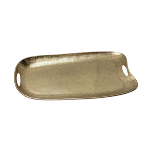 Plateau de service moderne en métal avec poignées en anneau, plateau décoratif rectangulaire en aluminium pour la présentation sur la table à la maison - Product Image 1