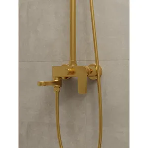 HERA Rainshower System with Single-lever <b>Shower</b> Mixer <b>Set</b> 8203 Matt Gold Round Rain <b>Shower</b> Head - Product Image 3
