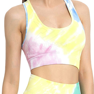 Women Tie Dye Yoga <b>Set</b> High Waist Leggings Crop Top 2 Piece Spandex/Nylon Breathable Full Length Non-Convertible Straps Front - Product Image 4