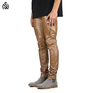 Pantalones de cuero de moda de nuevo diseño 2025 con bolsillo lateral para hombres, pantalones de cuero rectos de bajo precio para hombres - Product Image 2