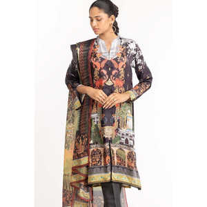 Costume en satin imprimé numériquement GLM-23-53, orné de soie Shamose - Product Image 2
