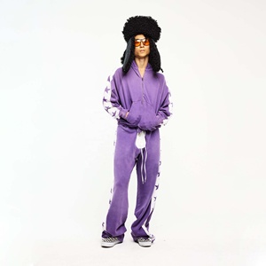 Ensemble de survêtement en coton mélangé épais avec pantalon de jogging confortable, impression sérigraphique personnalisée, haute qualité, 2 pièces - Product Image 3