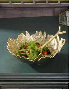 Ensalada de hojas exuberantes texturizadas en tonos dorados de aluminio Cuenco para servir - Product Image 6