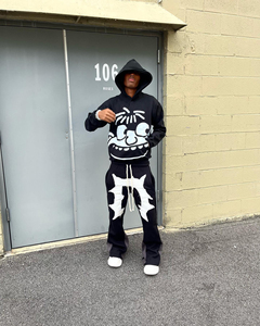 Customized Luxury Winter Digital Embroidery Streetwear <b>Men</b> <b>Black</b> 100% Cotton Fleece Oversized Y2K Graphic Hoodies Sweat Pants - Product Image 4