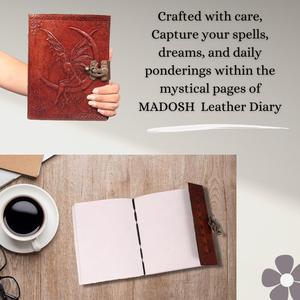 Diario de Cuero Mystic Angel A3, Grimorio Impreso a Mano con Alas de Hada en Relieve, Libro de Hechizos con Cierre Antiguo, Cuaderno Marrón - Product Image 4