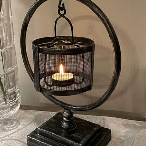 Rustic Wood and <b>Black</b> Iron <b>Lanterns</b> - Product Image 1