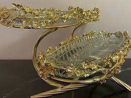 Laiton et verre 2 niveaux traiteur chauffe-plats pour la maison hôtel Restaurant ustensiles de cuisine plat de service décor couleur or plat de service - Product Image 2