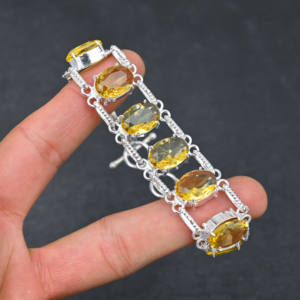 สร้อยข้อมือชุบเงินทำมือพร้อมวงรี8อันขนาด10X14มม. หินซิทรินสีเหลืองของขวัญที่เหมาะสำหรับผู้หญิง - Product Image 4