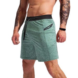 Short de sport uni pour hommes, en polyester, en coton, taille élastique avec poches zippées - Product Image 6