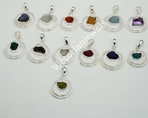 925 argent Sterling massif mars pierre de naissance pendentif aigue-marine pierre brute avec réglage de lunette pour pendentifs à breloque - Product Image 5